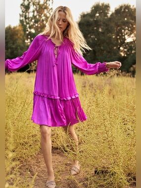 Anthropologie Giulia Tunic Dress Jewel Toned Pink Small Oversized Summer Bridal